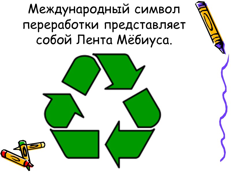 Международный символ переработки представляет собой Лента Мёбиуса.